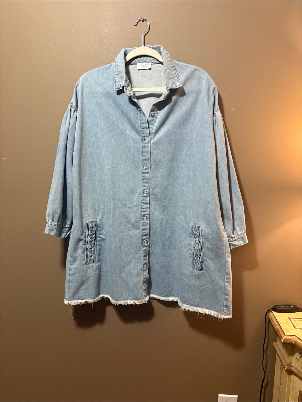 Pink Lily Light Blue Denim Shirt Jacket - Button Front